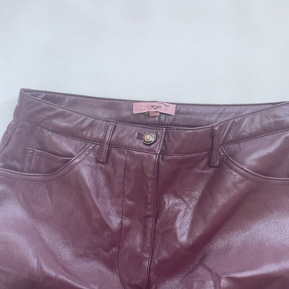 Guess Women’s Kelly Faux Leather Jeans  Straight Fit In Burgundy’s Size 25 - Picture 6 of 11